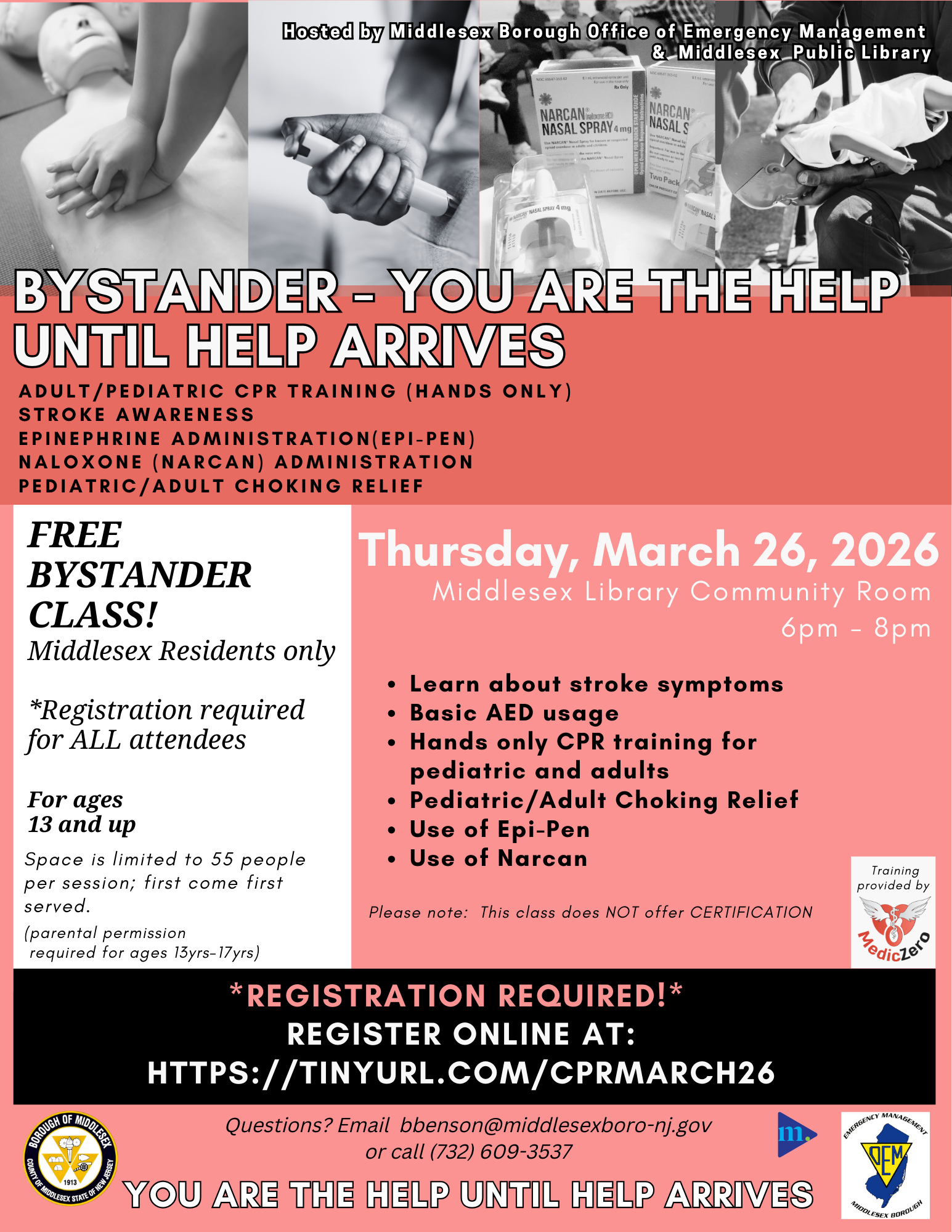 Free Class: You Are the Help Until Help Arrives — Middlesex Borough